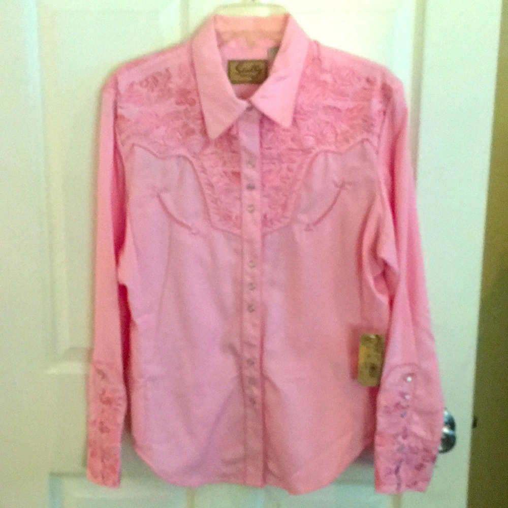 Scully Womens Pink Floral tooled long sleeved Western Shirt